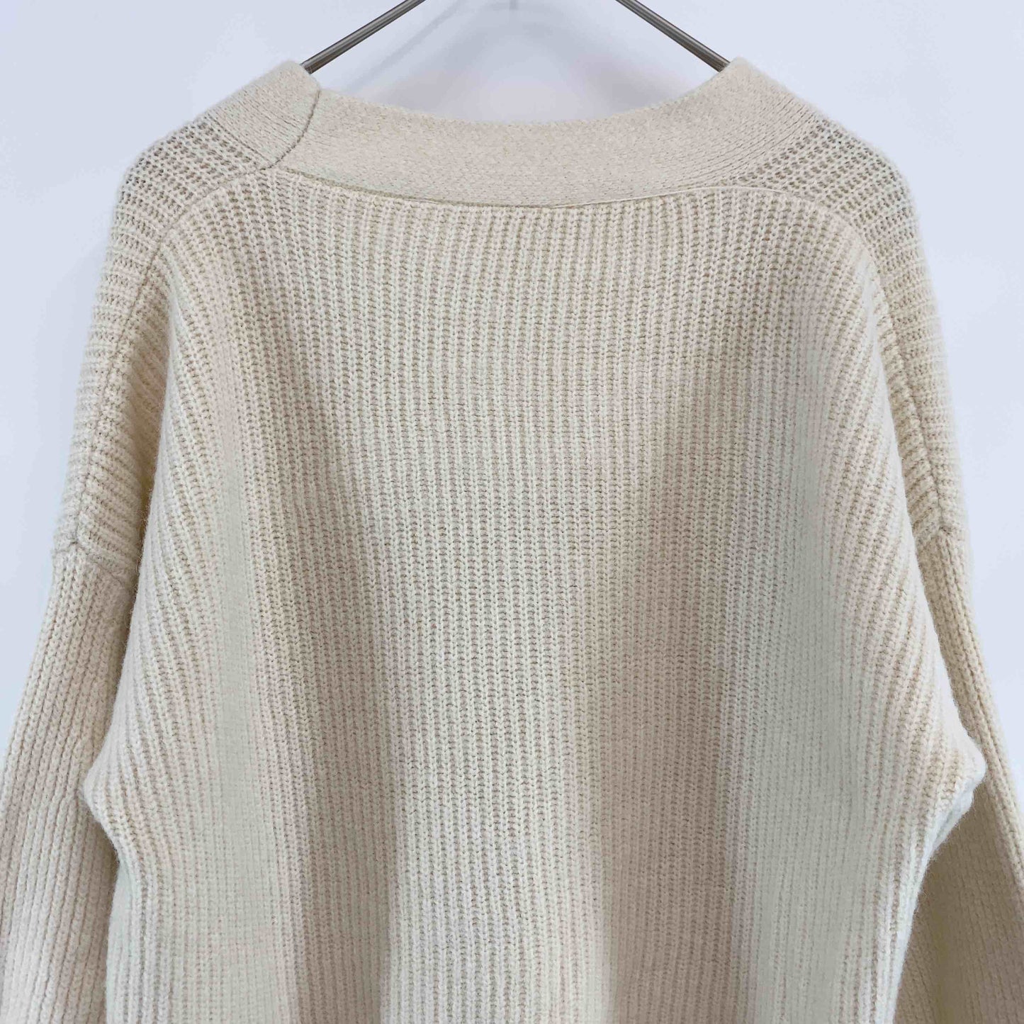 ノーブランド オフホワイト 無地 ニットカーディガン シンプル レディース カーディガン