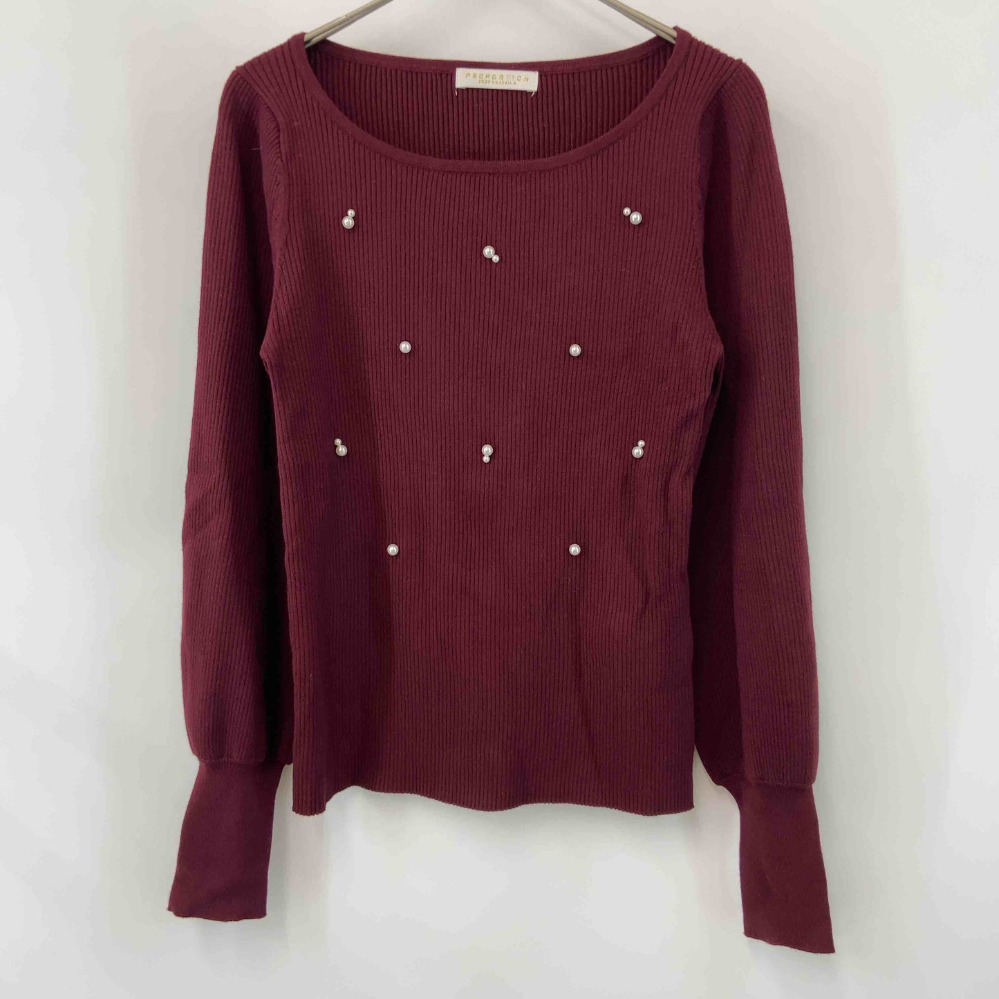 PROPORTION BODY DRESSING プロポーションボディドレッシング レディース リブ ニット 長袖 ボルドー パール ボリューム袖