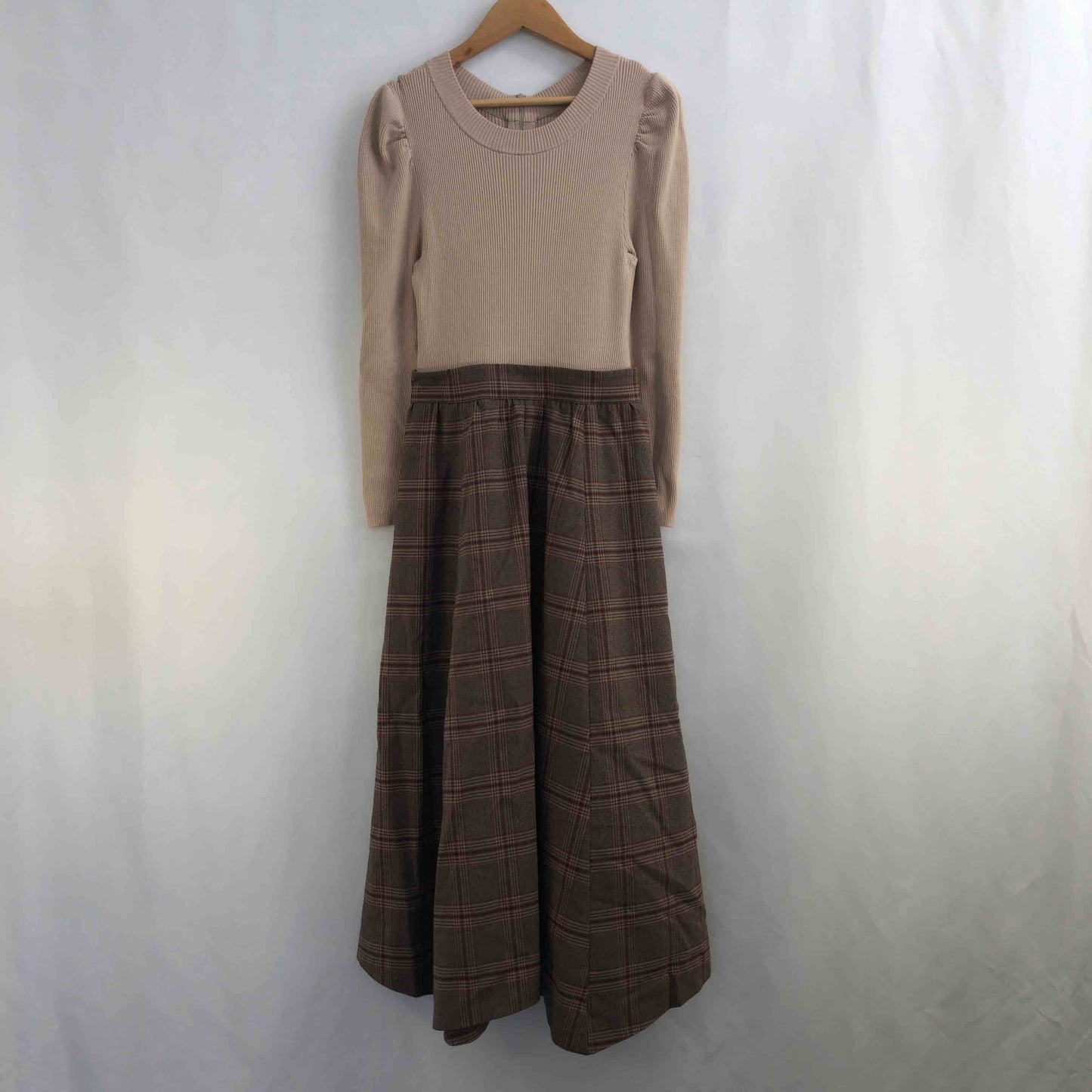 JILLSTUART ジルスチュアート レディース 長袖ロングワンピース ブラウン チェック柄 tk