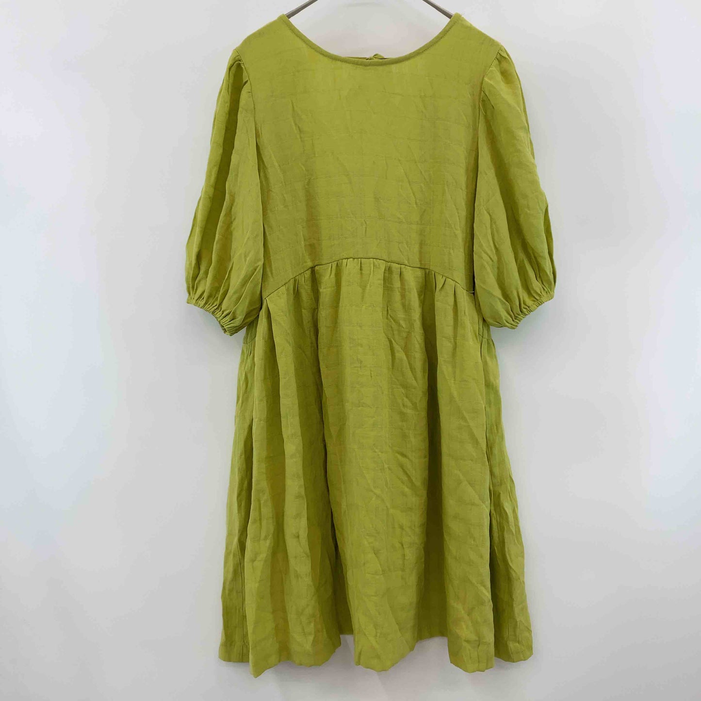 w closet ダブルクローゼット レディース 半袖ワンピース　背中リボン　黄緑