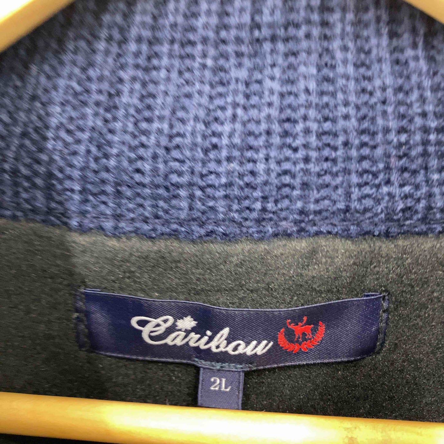 caribou メンズニットジャケット ミリタリージャケット 裏フリース ハイネック ネイビー 畦編み