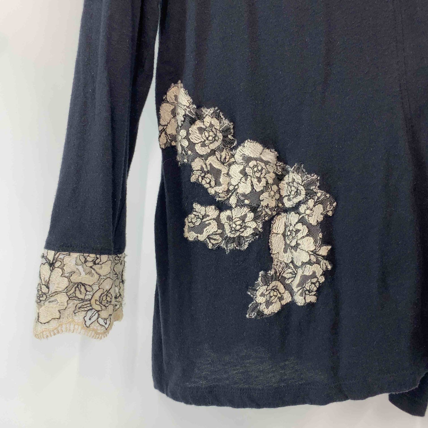 Rossa ロッサ レディース  花柄刺繍 ブラック カーディガン ロングカーディガン