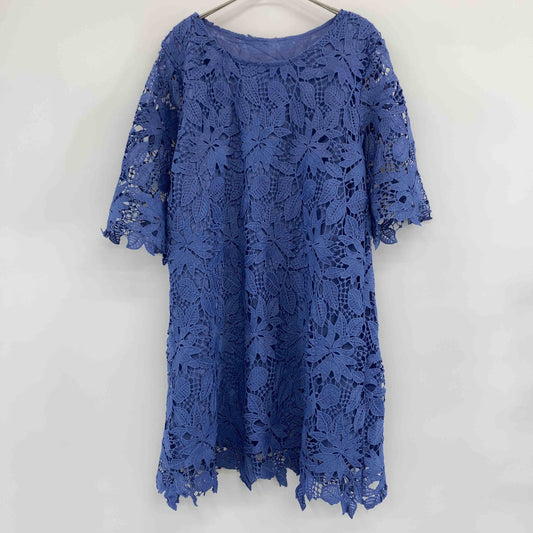 レディース 半袖ワンピース ミニ丈 レース ブルー コットン