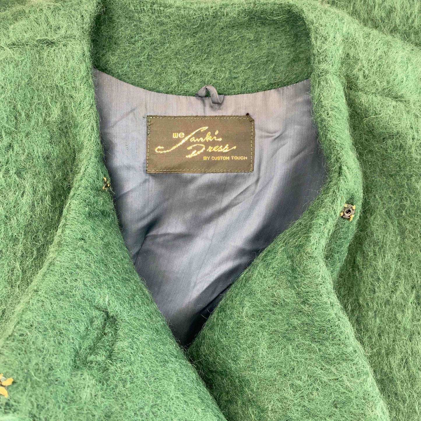 レディース ノーカラージャケット グリーン　シャギー