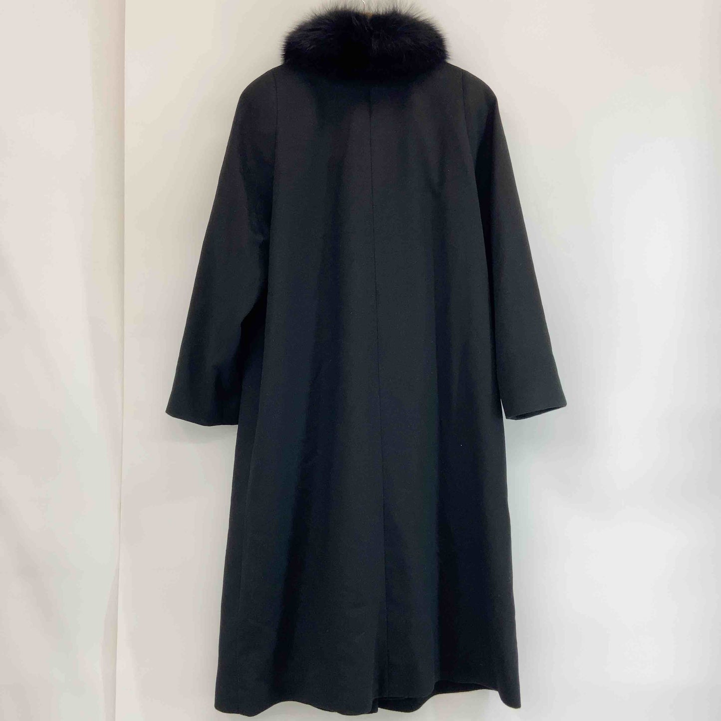 レディース カシミヤ100％ ロングコート 黒 ファー取り外し可 ブルーフォックス