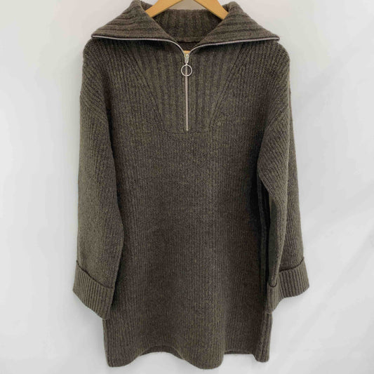 レディース ニット ジップアップ プルオーバー カーキ