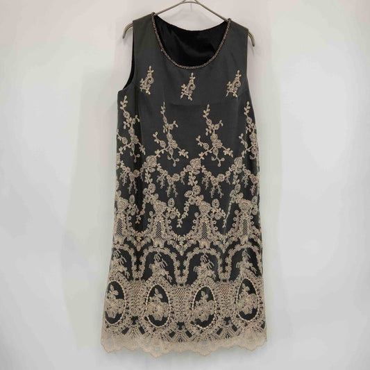 レディース ノースリーブワンピース　ひざ丈　レース　花柄　刺繍　ビーズ装飾　黒