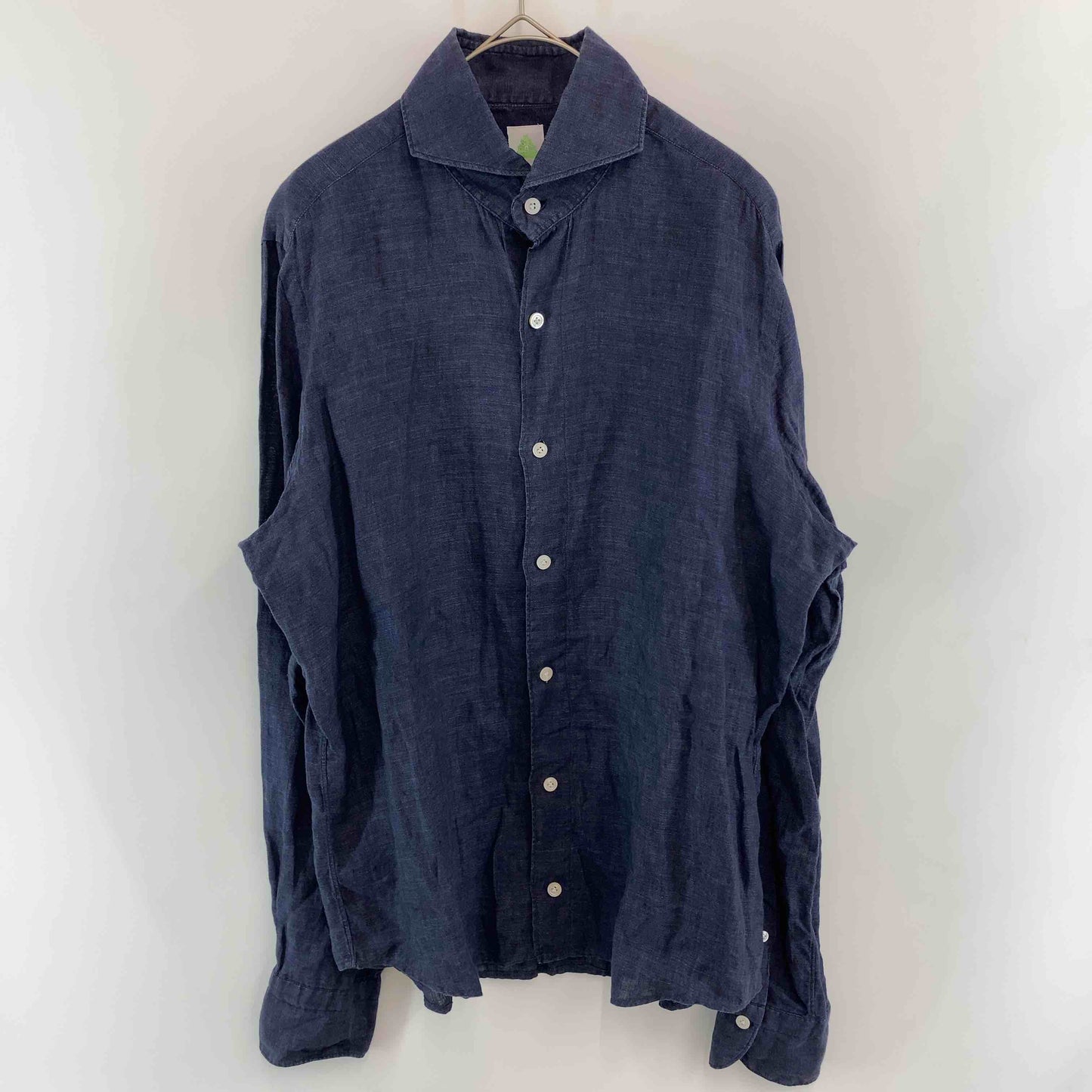 Finamore フィナモレ　インディゴ　ネイビー　紺　 メンズ 長袖シャツ　イタリア製　麻　リネン100％