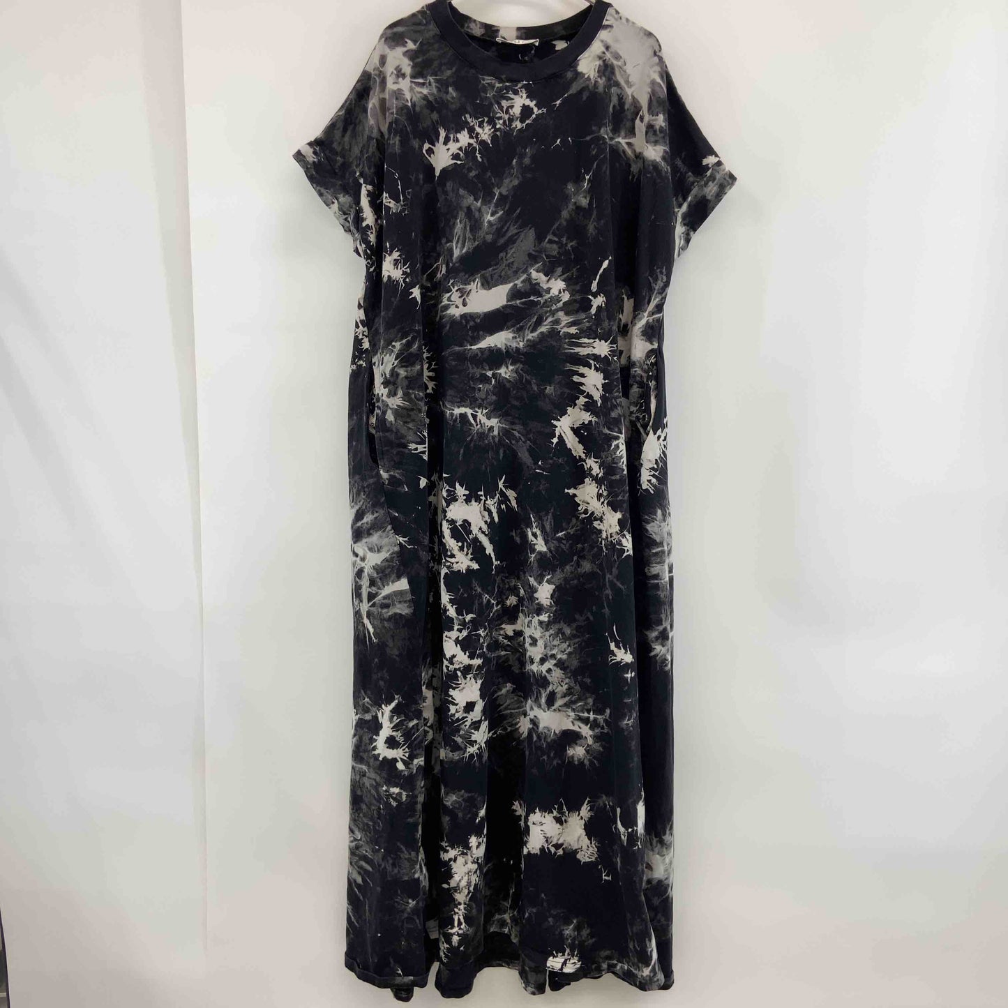 HUG.U ハグユー レディース 半袖ワンピース　ロング丈　タイダイ風　フリーサイズ　グレー