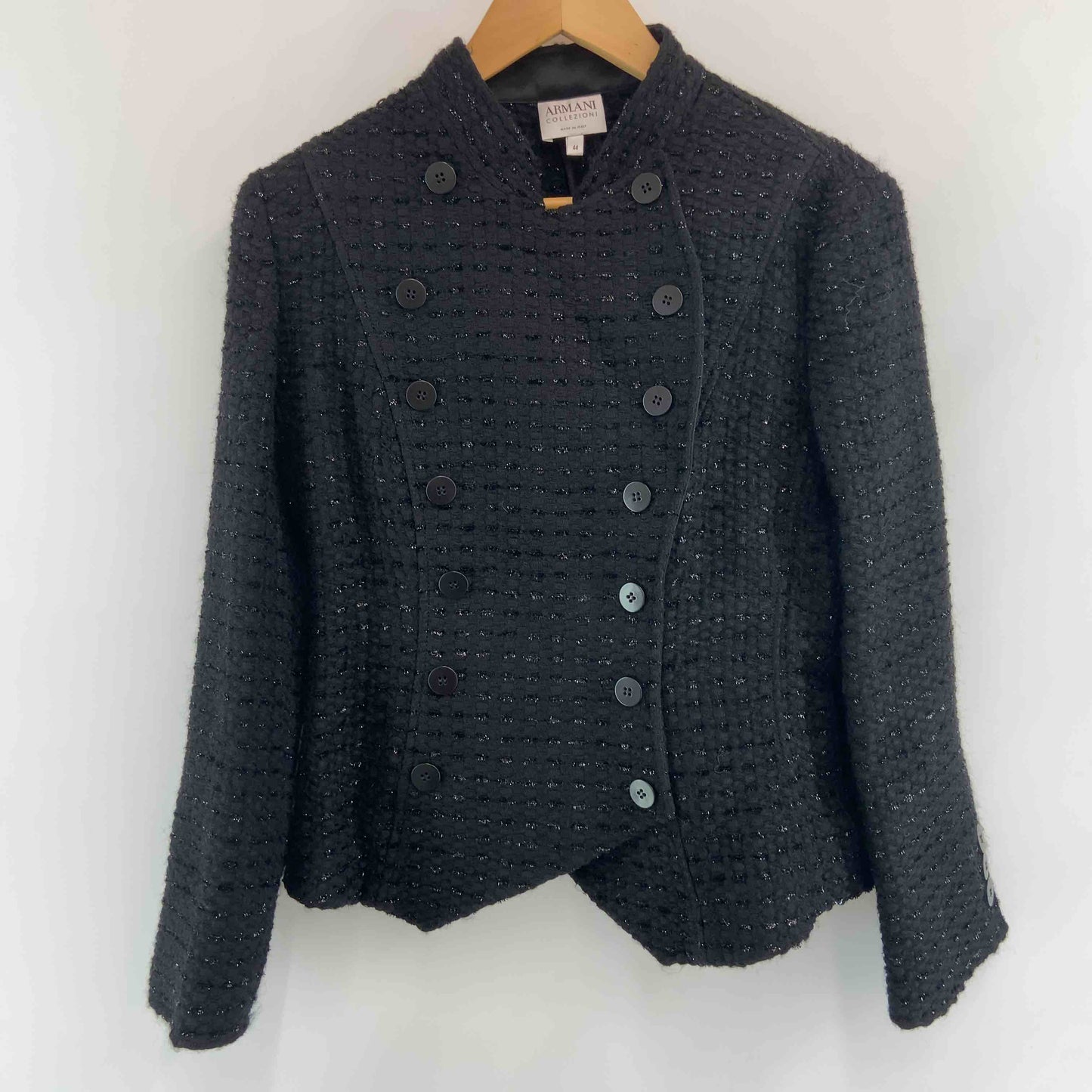 ARMANI COLLEZIONI アルマーニコレッツィオーニ レディース ダブルブレスト スタンドカラージャケット 黒 ウール