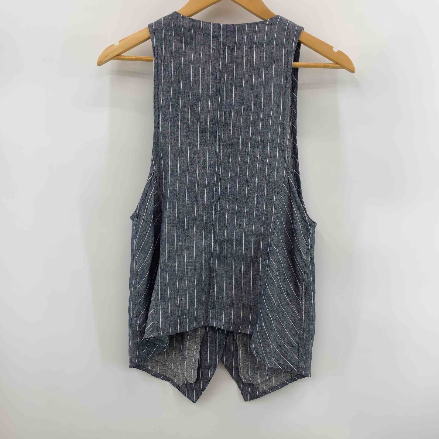 Arsa　collection 麻　リネン　100％　手洗い可能　ベスト　裏地無し　デニムブルー　ストライプ　  レディース ベスト/ジレ
