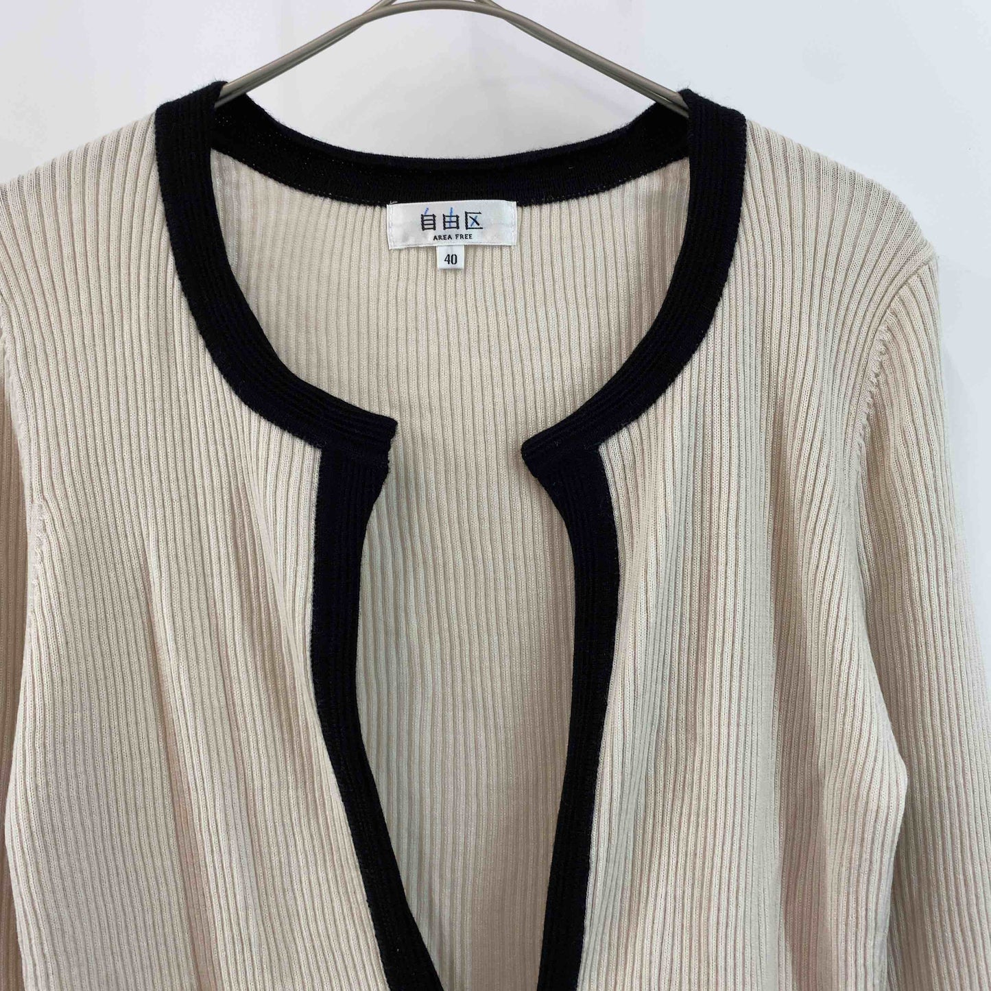 自由区 ジユウク レディース カーディガン　毛混　リブ　バイカラー　ベージュ系