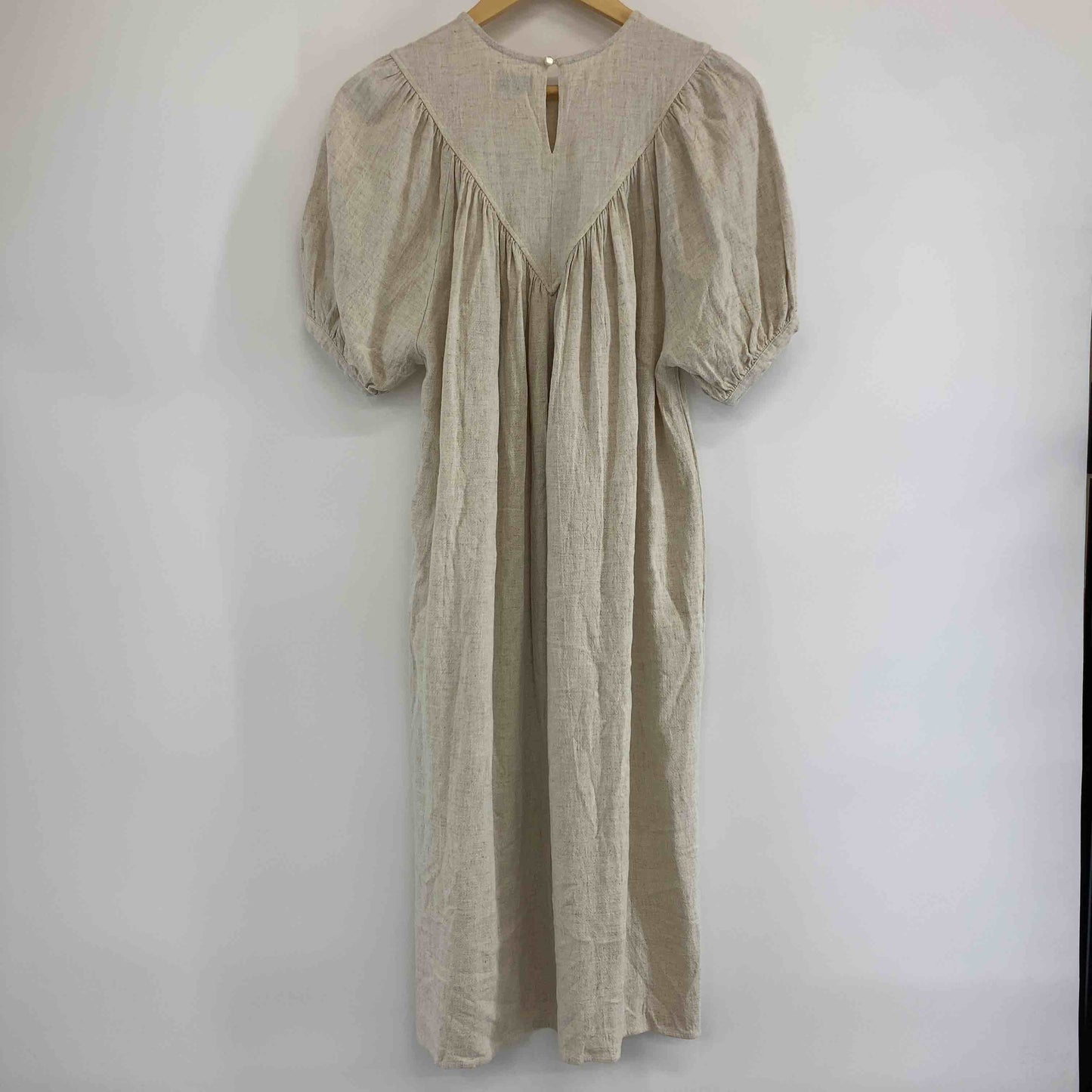 Denifits レディース 半袖ワンピース ベージュ レーヨン リネン混