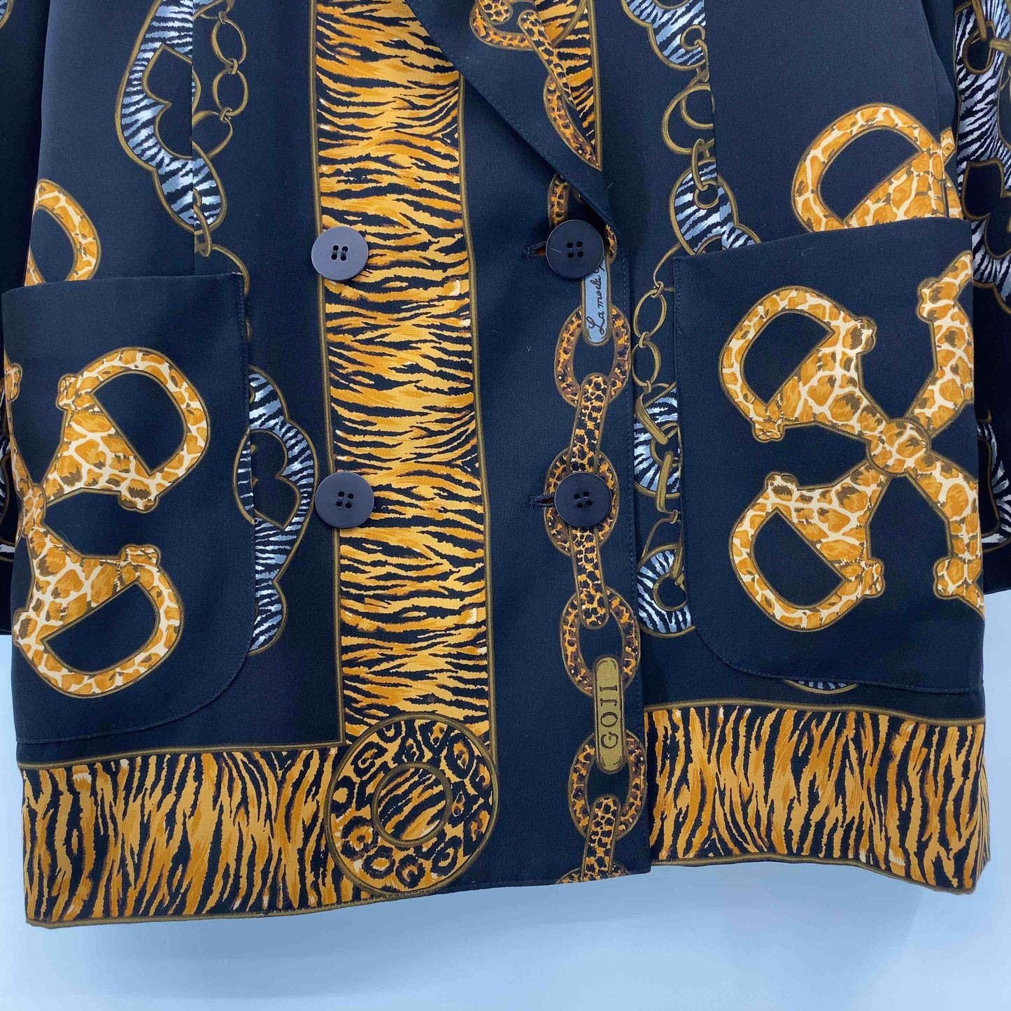 伊太利屋 イタリヤ レディース  ダブルテーラードジャケット プリント ブラック