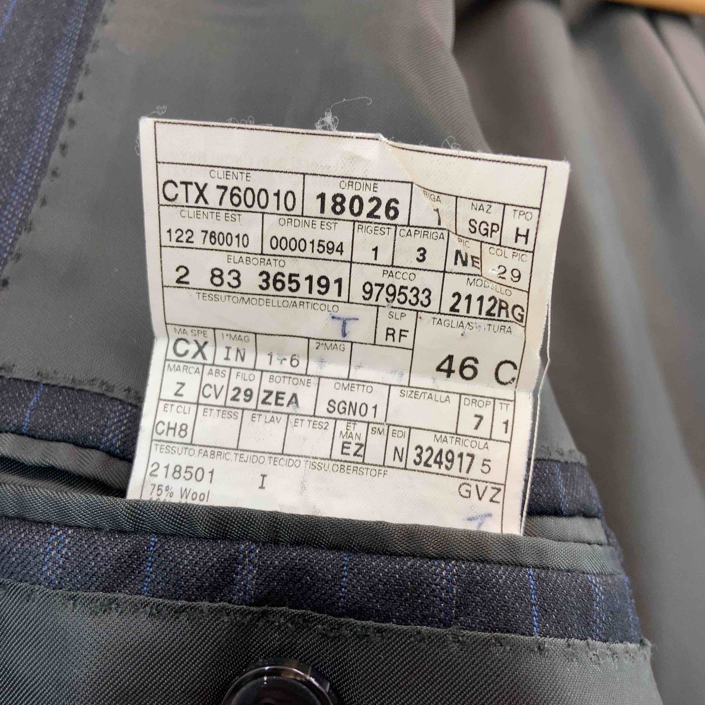 Ermenegildo Zegna エルメネジルドゼニア メンズ テーラードジャケット　ウール混　ストライプ　チャコールグレー系