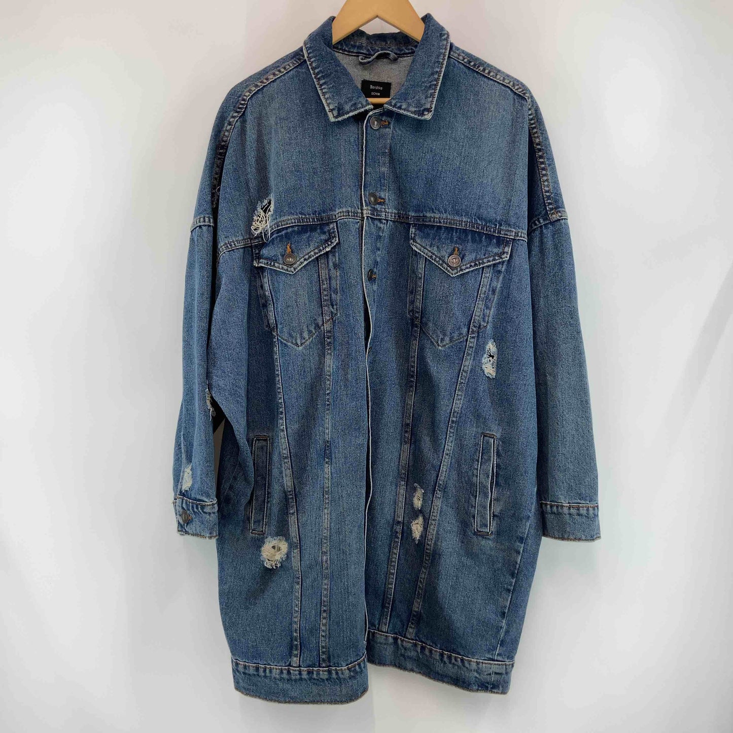 Bershka ベルシュカ メンズ Gジャン/デニムジャケット ダメージ加工 ブルーデニム