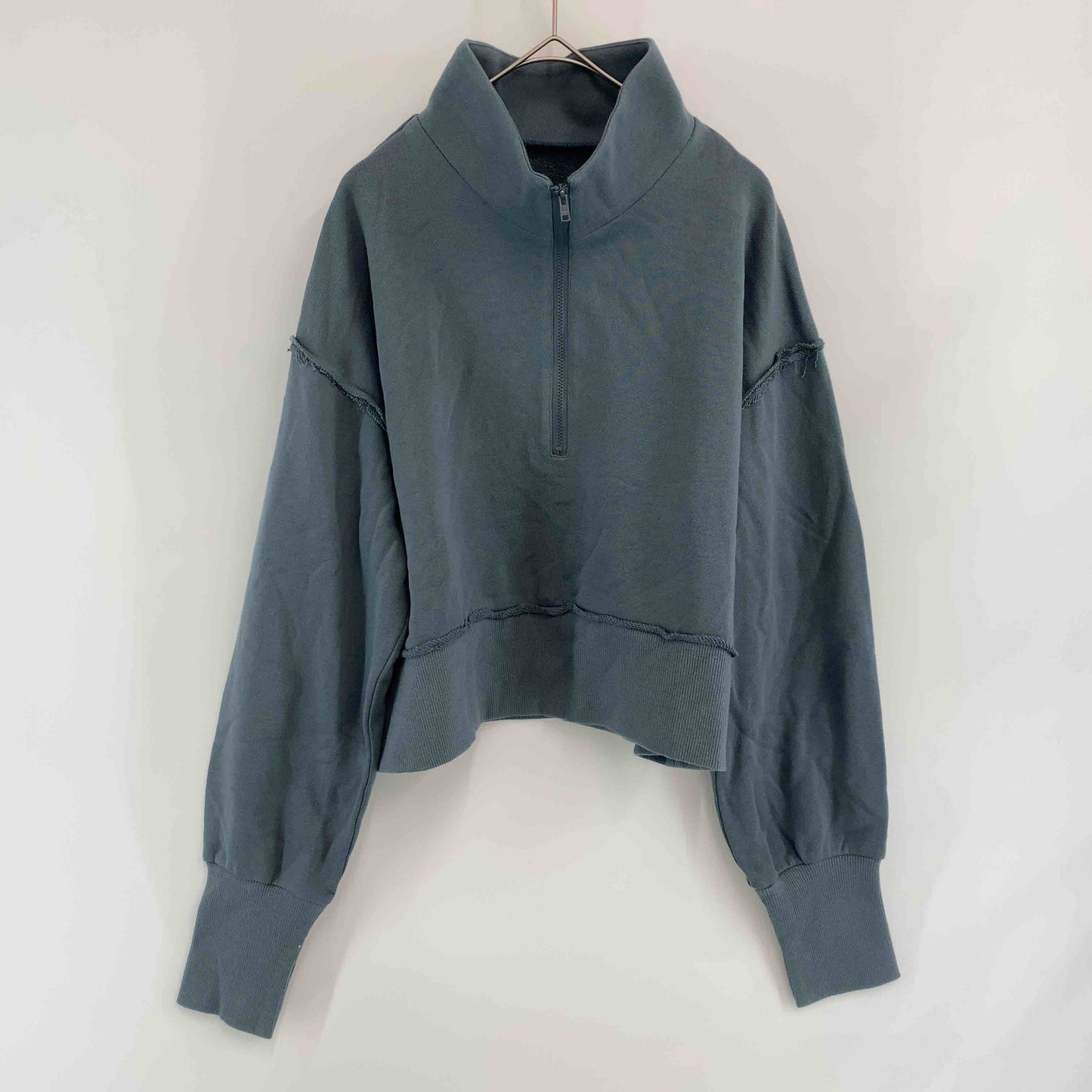 CLOCHE クロシェ レディース スウェット ハーフジップ クロップド丈 ブルーグリーン