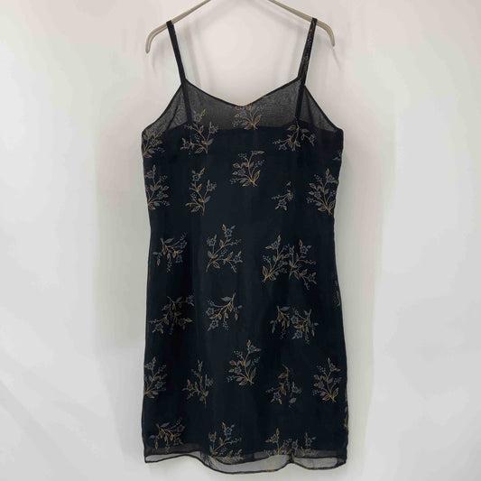 レディース キャミワンピース 花柄 黒 シースルー 裏地あり