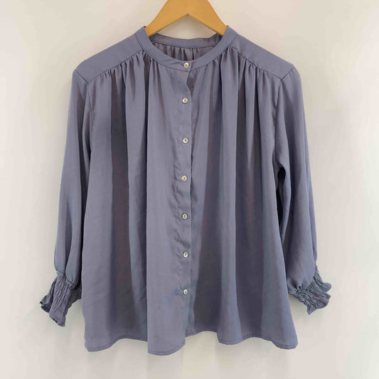 レディース 七分袖シャツ/ブラウス バンドカラー ブルー