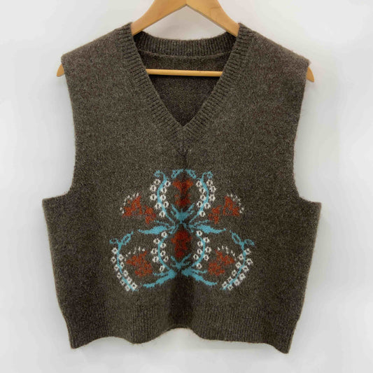 レディース Vネック ニットベスト 茶