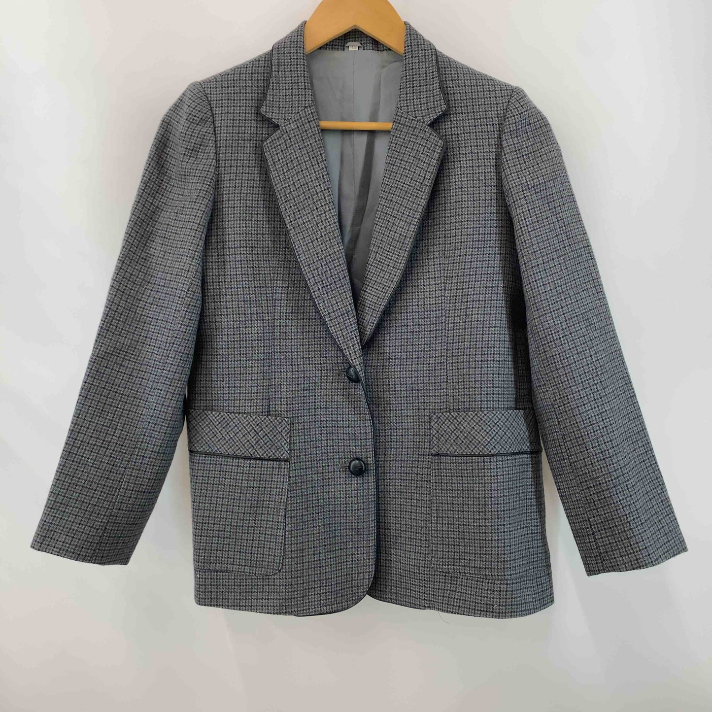 レディース テーラードジャケット チャコールグレー チェック柄 ウール 11号