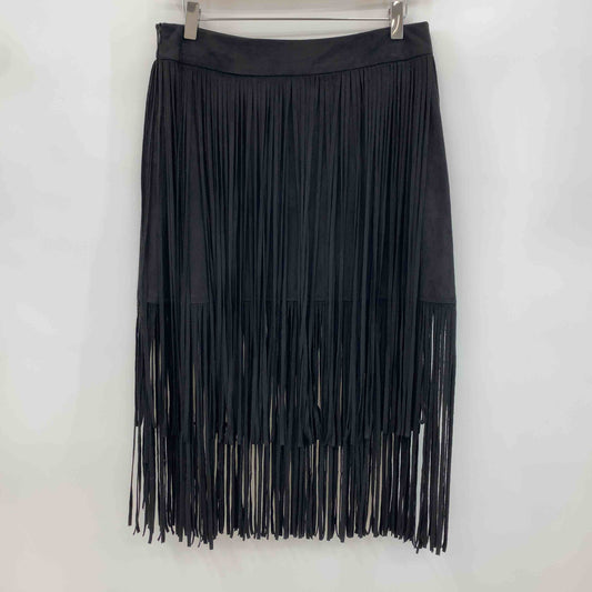 ZARA ザラ レディース ひざ丈スカート スエード調 フリンジ ブラック