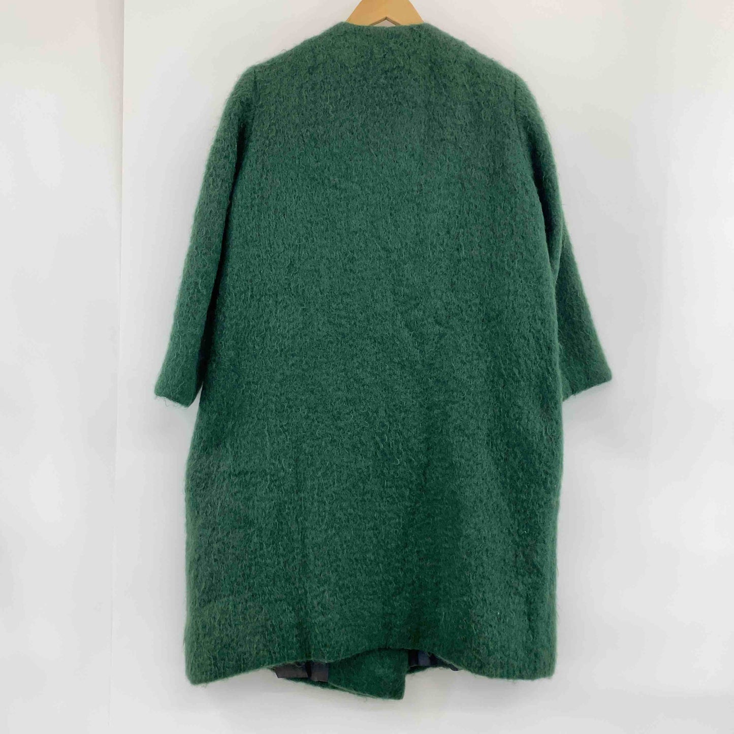 レディース ノーカラージャケット グリーン　シャギー