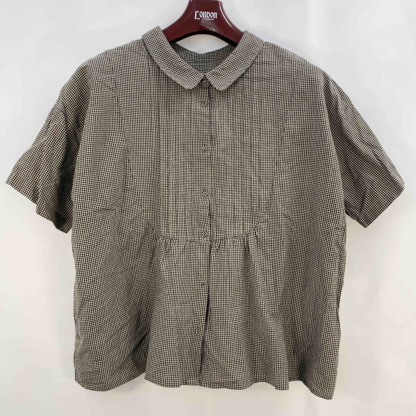 Samansa Mos2(SM2) サマンサモスモス レディース 半袖シャツ/ブラウス ベージュ ブラック チェック柄 tk