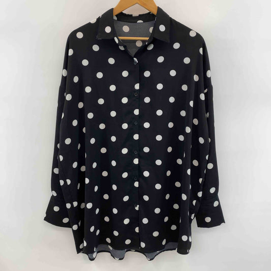 ksbe lcttua レディース 長袖ブラウス 水玉柄 ブラック×オフ オーバーサイズ