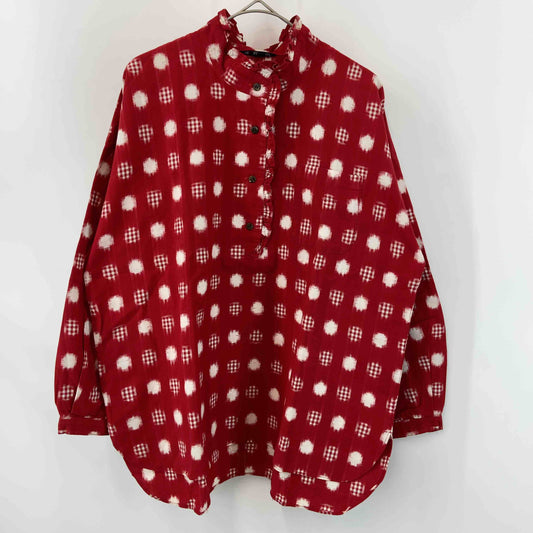 草野栄 レディース 長袖シャツ/ブラウス 絣(かすり)模様 赤