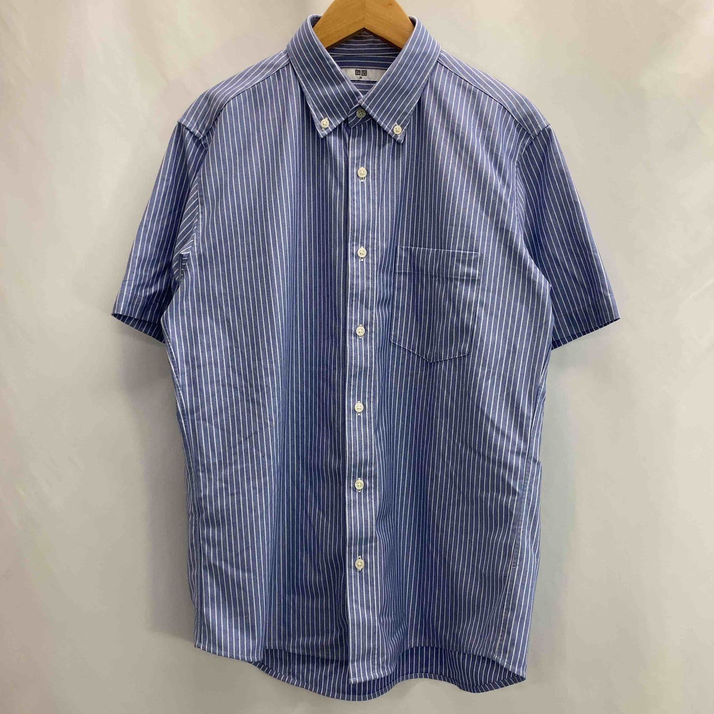 UNIQLO ユニクロ メンズ 半袖シャツ ブルー ストライプ柄 tk