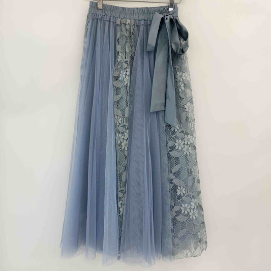 花柄レース チュールスカート ブルーグレー