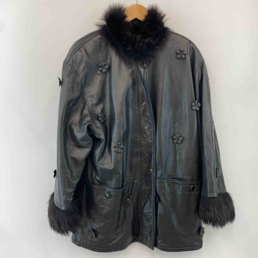 レディース レザージャケット ブラック　ファー　花装飾