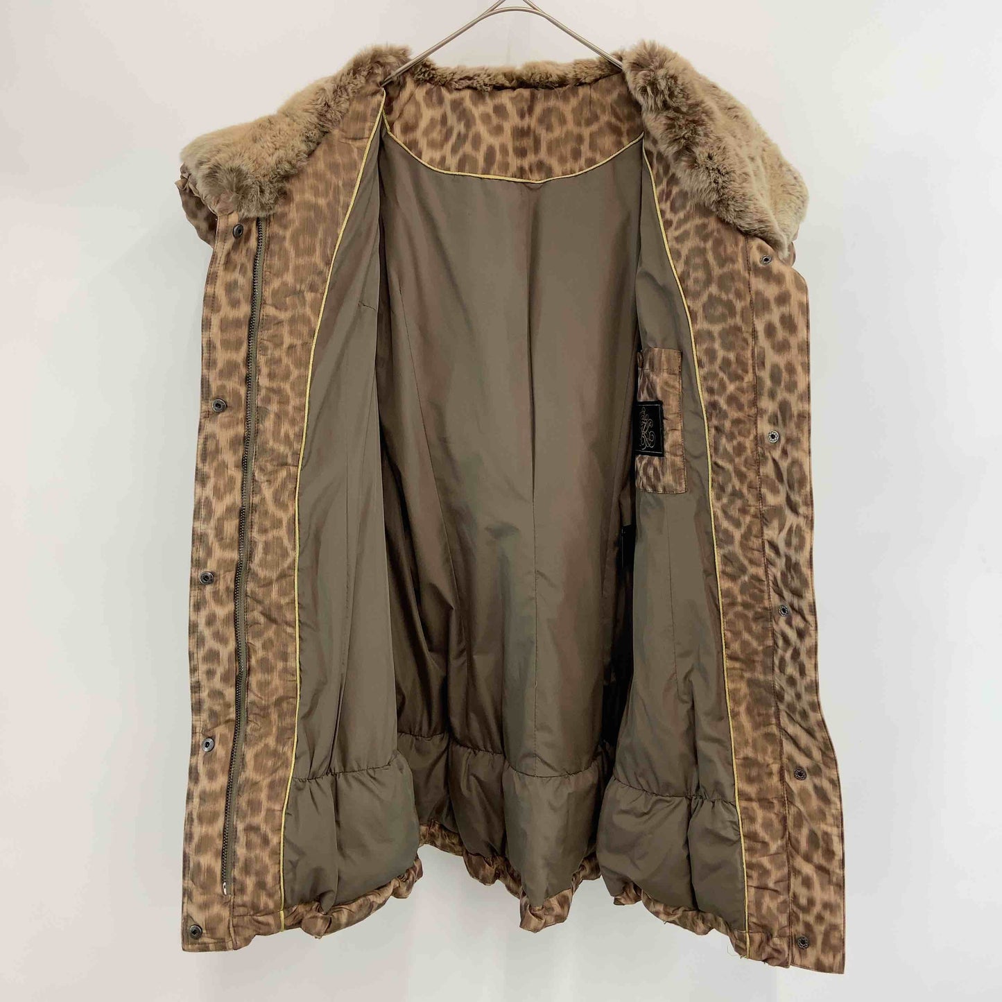 伊太利屋 イタリヤ レディース ダウンジャケット レオパード柄 ショールカラー ファー ベージュ