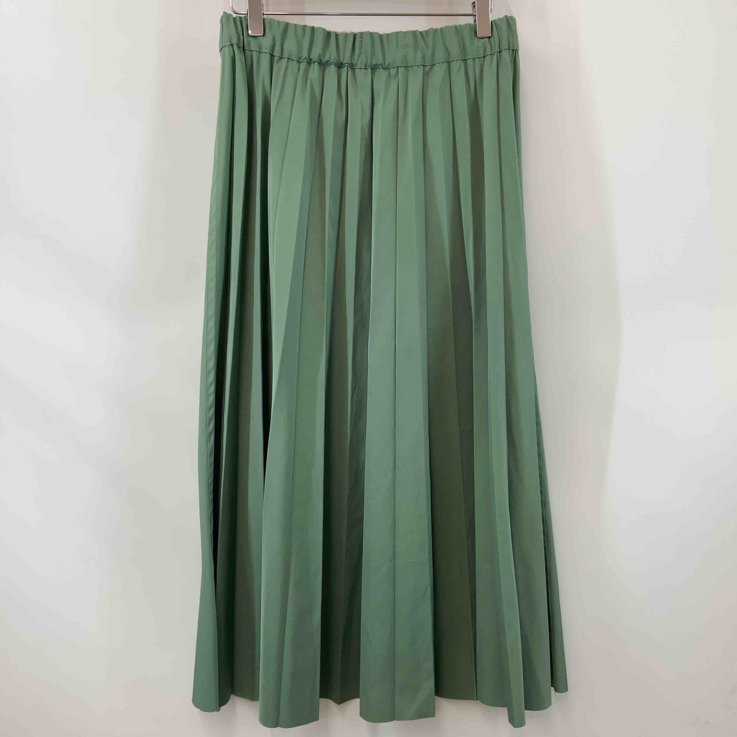 レディース ロングスカート プリーツ リバーシブル グリーン/ピンクベージュ ウエストゴム