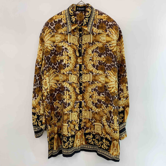 ヴィンテージ AC BANG エーシーバング　スカーフ柄　バブル　派手　シルク100％　イタリア製　レディース 長袖ブラウス　肩パット付き　金ボタン