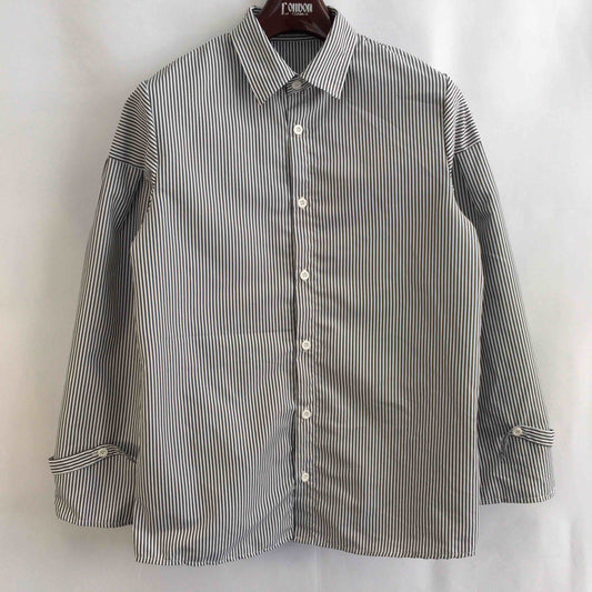 Diosfront メンズ 長袖シャツ グレー白 ストライプ柄 tk