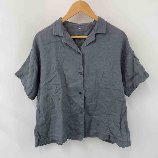 無印良品 ムジルシリョウヒン レディース 半袖ブラウス チャコール 麻 オープンカラー