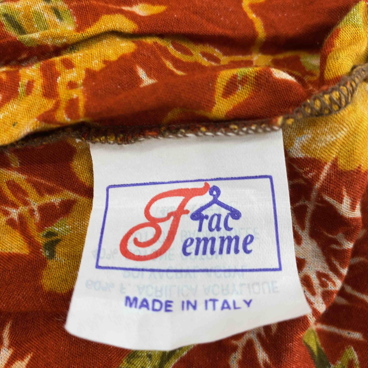 Frac emme 茶色　赤　花柄　ドッキングワンピ　イタリア製　  レディース 長袖ワンピース　ロング丈