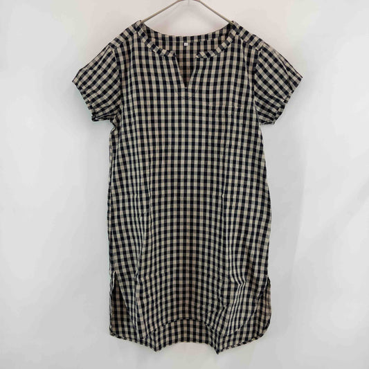 無印良品 ムジルシリョウヒン レディース 半袖ワンピース チェック ブラック アイボリー