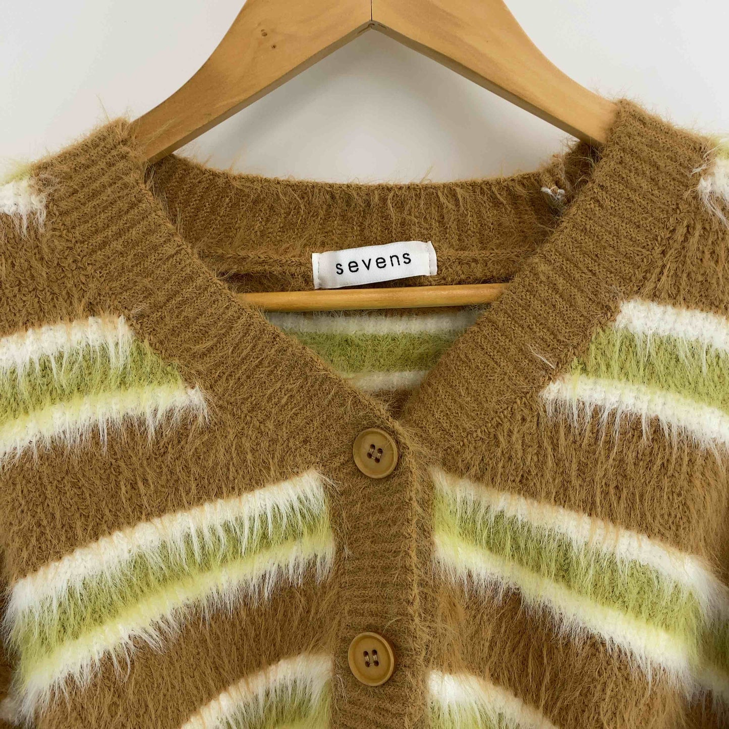 sevens  レディース カーディガン シャギーニット ボーダー ブラウン ショート丈