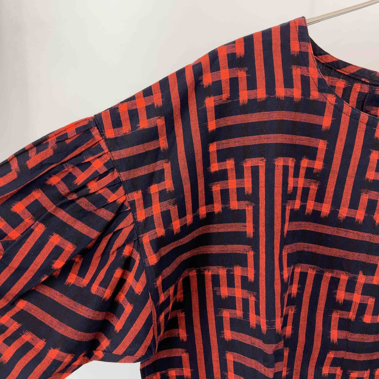 草野栄 レディース 長袖シャツ/ブラウス 七分袖 絣(かすり)模様 赤