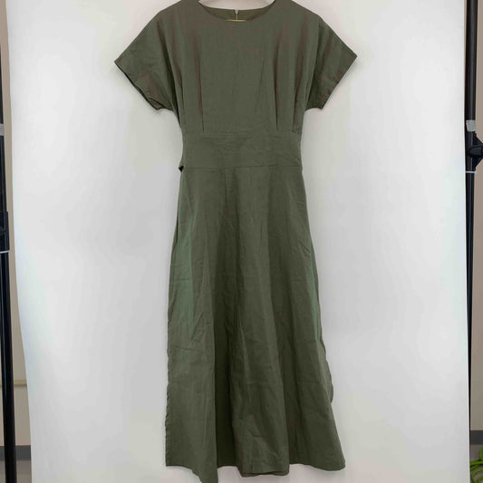 レディース 半袖ワンピース 麻 カーキ