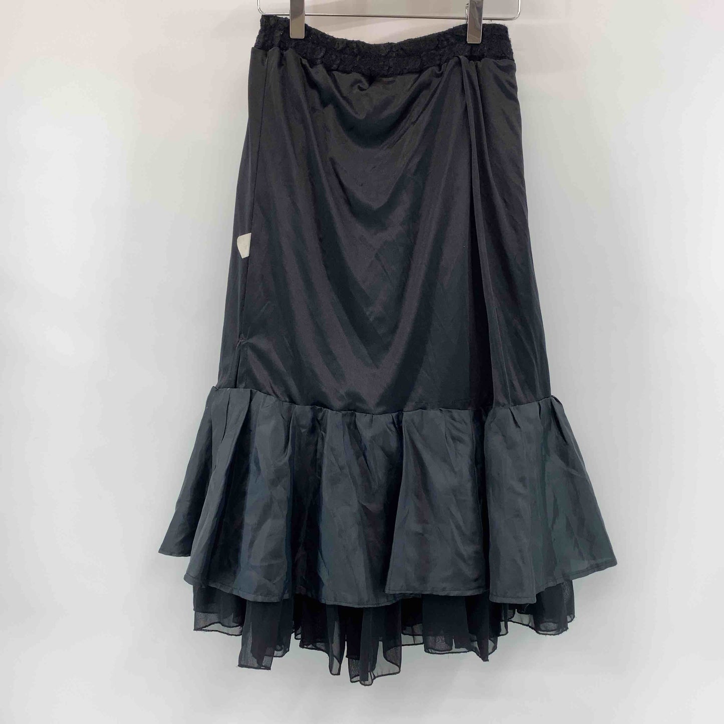 レディース ロングスカート　レース素材　リボン　ブラック