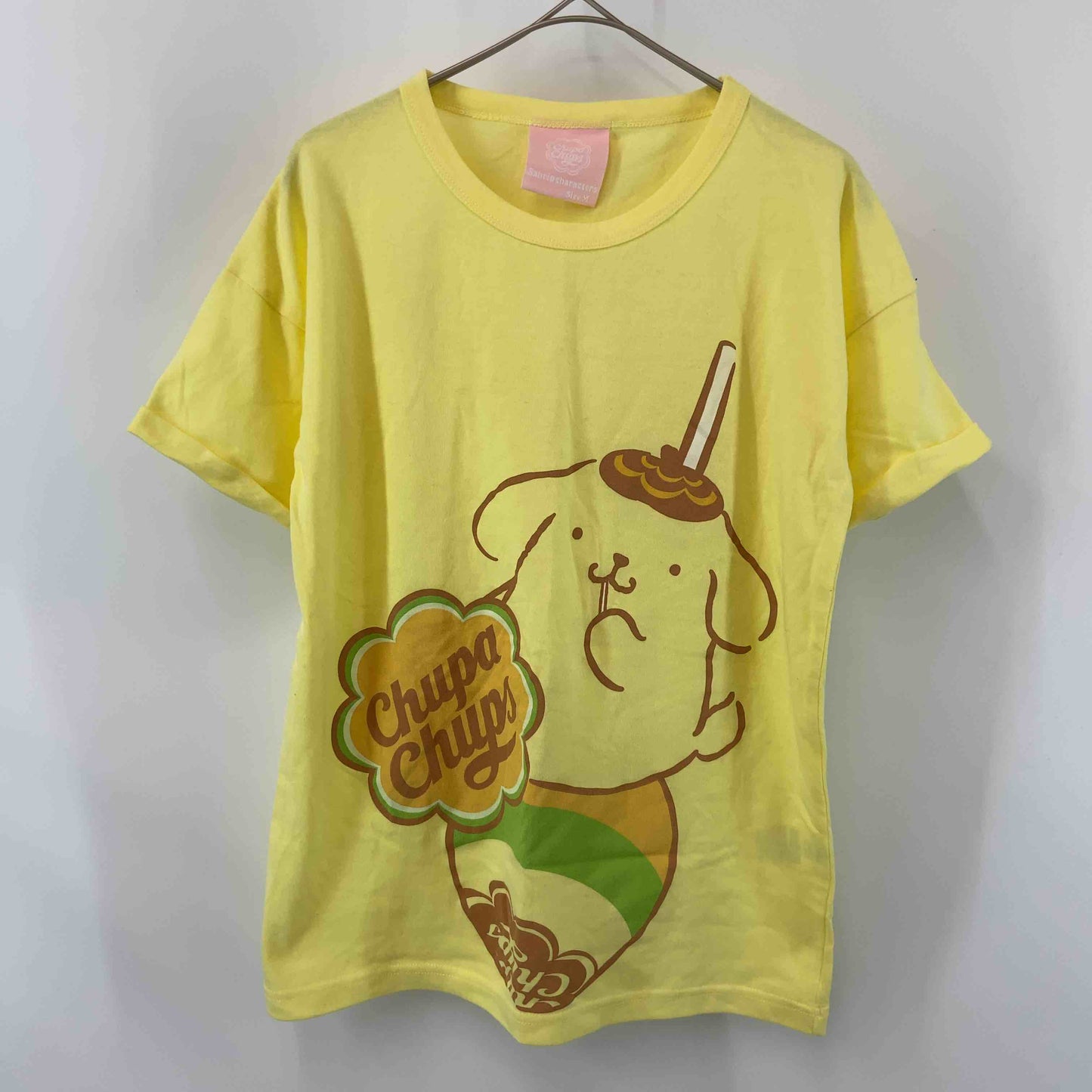 サンリオ ポムポムプリン×チュッパチャップス レディース キャラクタープリントTシャツ（半袖）イエロー 綿混
