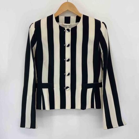 ヴィンテージ DONNAerre  白×黒　ストライプ　バブリー　肩パット入り　イタリア製　レディース ノーカラージャケット