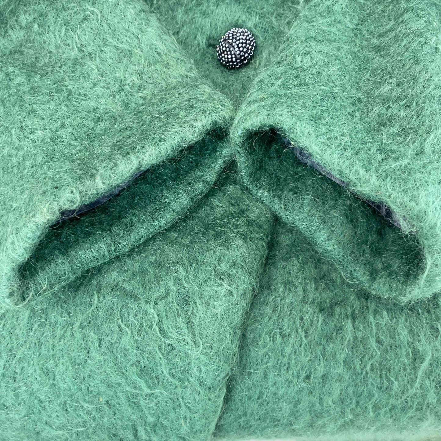 レディース ノーカラージャケット グリーン　シャギー