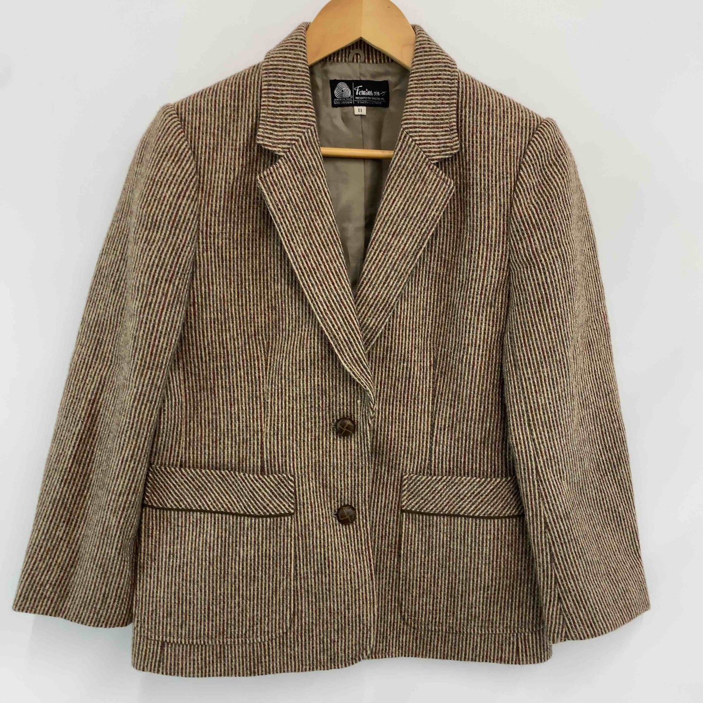 レディース テーラードジャケット ウール100％ セットアップ スカート チェック柄