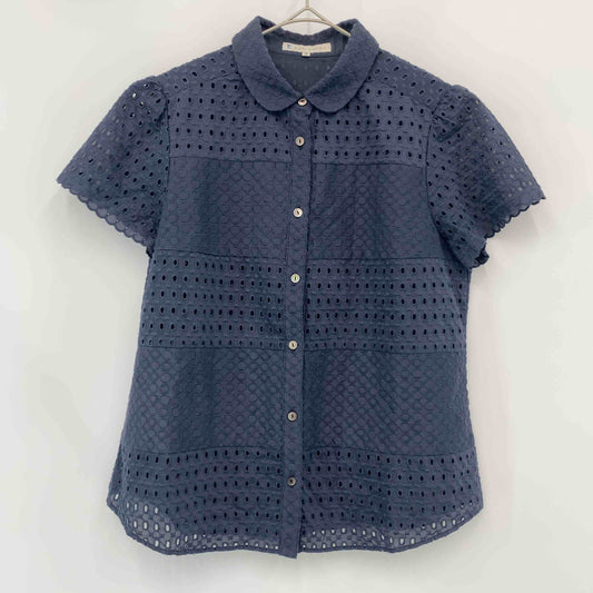 KUMIKYOKU 組曲 レディース 半袖シャツ　ブラウス　レース　刺繍　ネイビー