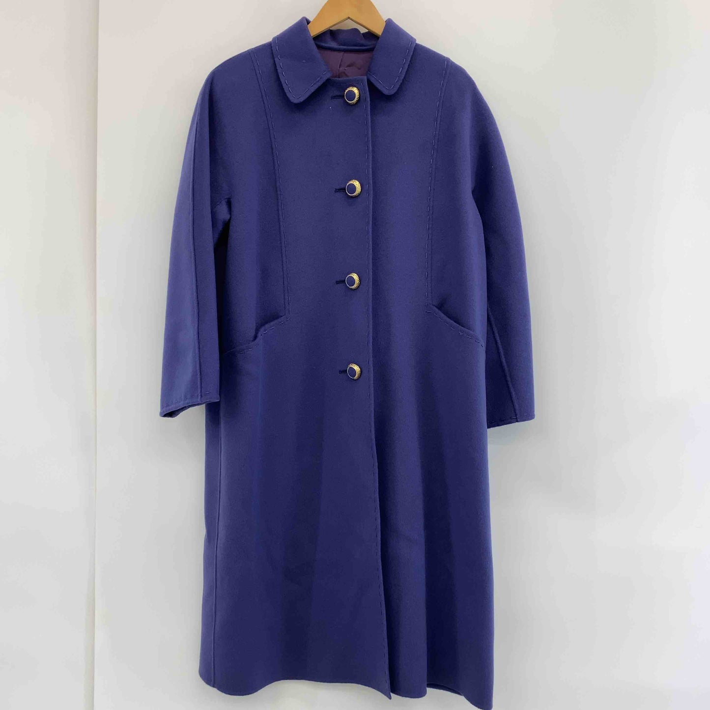 ヴィンテージ レディース ステンカラーコート ウールコート カシミヤ100％ パープル